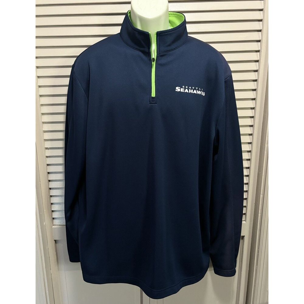 NFL Team‎ Apparel Seattle Seahawks 1/4 Zip Pullover Navy/Green Logo Size XL